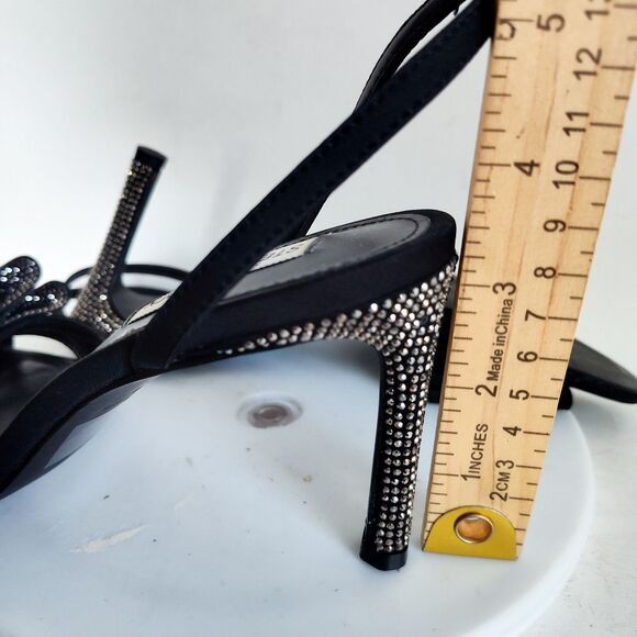 Steve Madden Size 8.5 Open Toe Heels Strappy Rhinestones Formal Dressy Pumps Bow - Picture 12 of 12